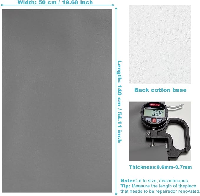 Grey Faux Leather Fabric 20"×55" Smooth Grain Upholstery Vinyl - Image 4