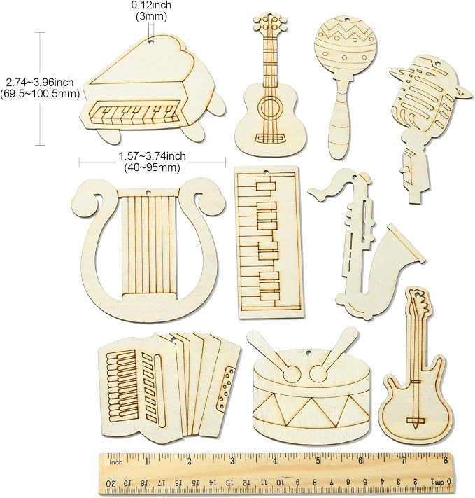 30 pcs Mixed Styles Musical Instrument Theme Unfinished Wooden Cutout Charms - Image 2