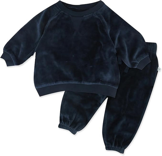 HonestBaby Baby 2-Piece Cozy Velour 100% Organic Cotton Sweatshirt and Jogger Sweatpants Set