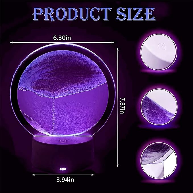3DMoving Sand Art, 360° Rotating Hourglass Decoration table lamp, 7 Color - Image 3