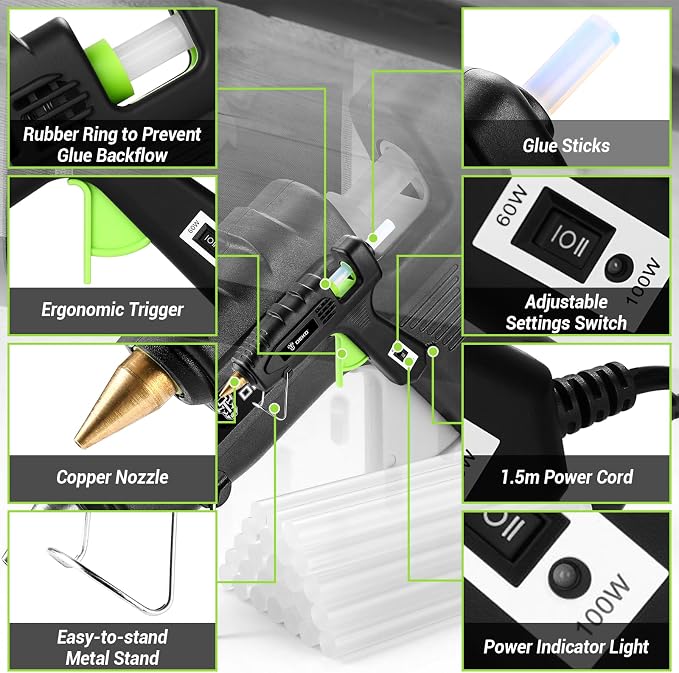 Hot Glue Gun Full Size: DEKOPRO 60/100Watt Dual Temp Hot Glue Gun Kit - Image 2