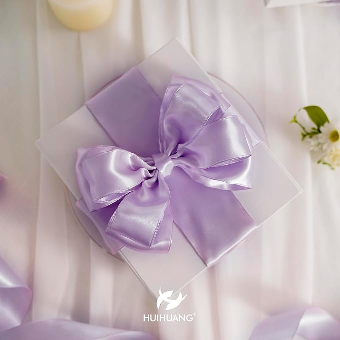 HUIHUANG Lavender Satin Wired Ribbon 2.5 inch Light Purple Double Sided Satin - Image 4