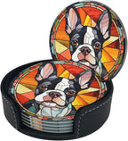 Drink Coaster Set of 6, Boston Terrier Dog Mom Lover Gift, Leather Drink - Image 2