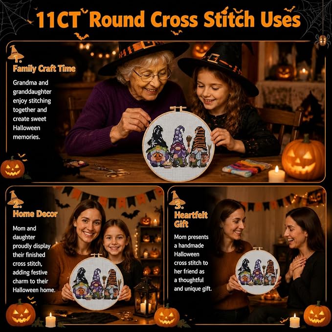 VIGEGU Gnome Cross Stitch Kits for Adults Beginners, Halloween Stamped Cross - Image 2