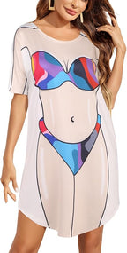 Ekouaer Women's Bikini Shirt Cover Up Short Sleeve Cute Bikini Print Cover-Up by EKOUAER