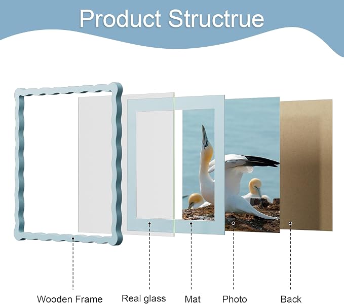 12x12 Picture Frame with Mat for 10x10, Wavy Edge Wooden Real Glass Photo Frame - Image 5