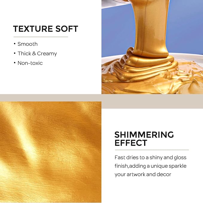 Nicpro Acrylic Paint Metallic Gold, 33.8oz/1000ml Large Gold Leaf Paint | Non - Image 2