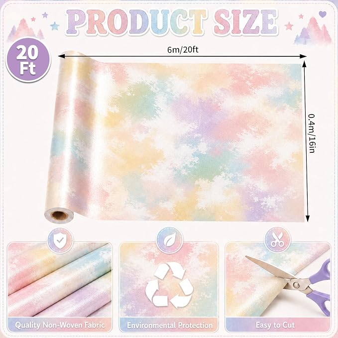 Pastel Tie-Dye Bulletin Board Roll Non-Woven Fabric Poster 16in X 20ft | Back - Image 2