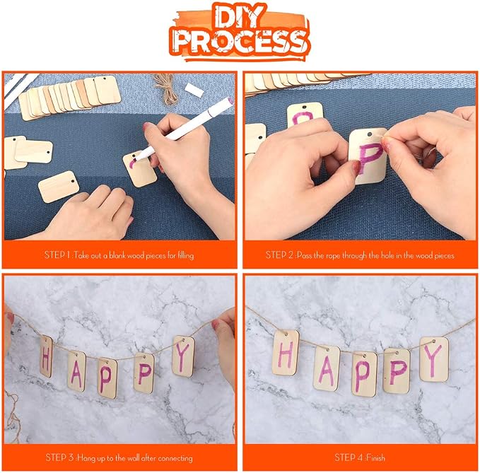 100 Pcs Unfinished Wood Pieces Rectangle-Shaped, Light Wooden Cutout Natural - Image 6