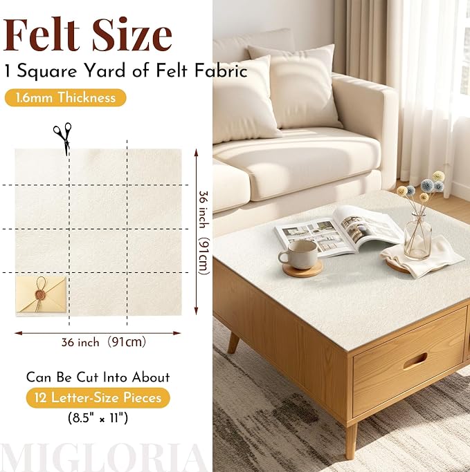 Large Felt Fabric Sheet 36 x 36 Inch, 1.6mm Thick | Soft nonwoven felt - Image 2