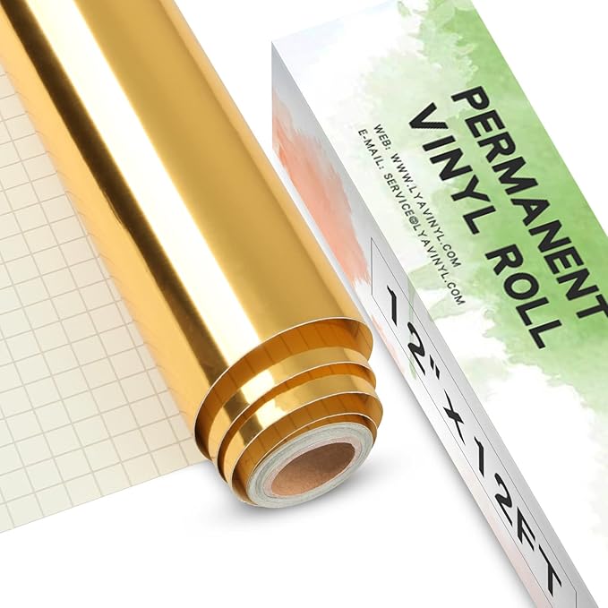 Mirror Gold Permanent Vinyl Roll 12" x 12FT by LyaVinyl