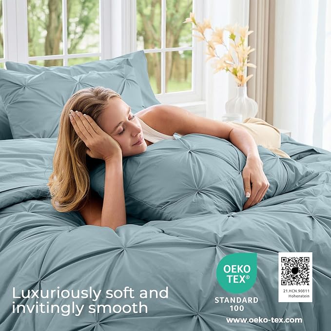 Sasttie California King Comforter Set, 7-Piece Bed in a Bag, Pintuck Bedding - Image 3