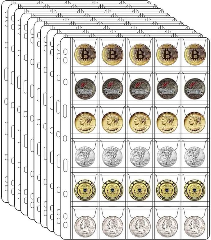 10 Sheets Coin Collection Supplies Pages, Coins Collecting Pocket Page by Xxmbbjy