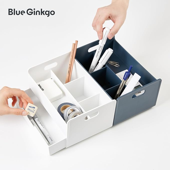 BLUE GINKGO Portable Desk Organizer – Compact 3 Compartment, Half-drawer - Image 7