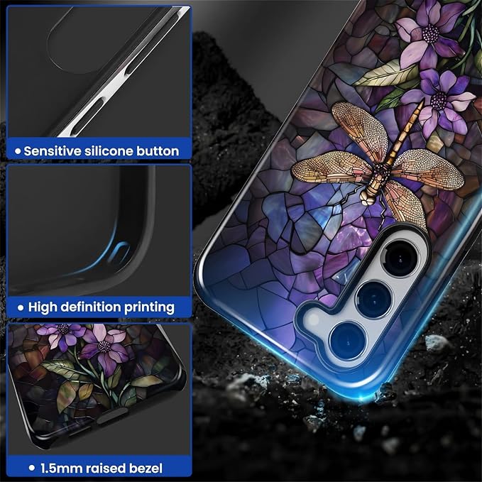 for Samsung Galaxy S23 Plus Case, Stained Glass Dragonfly Pattern Glossy 2 in 1 - Image 4