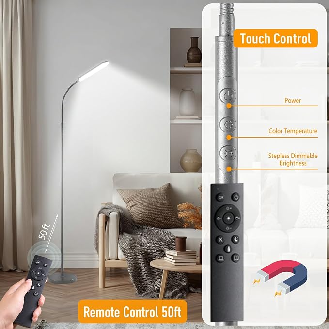 marctronic Grey LED Floor Lamp, 18W 1800LM Bright Floor Lamps - Image 6