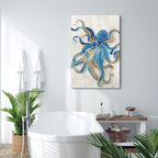 Octopus Canvas Wall Art Blue and Gold Sea Animal Picture Ocean Life Theme - Image 3