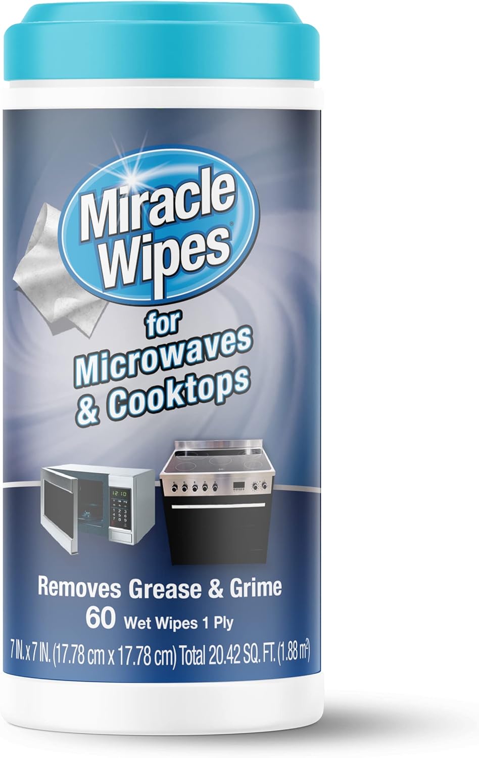 MiracleWipes for Microwaves and Cooktops, Easily Removes Food and Grime Buildup, Safe and Convenient Stove Top Cleaner, Great for Home and Kitchen Use - 60 Count