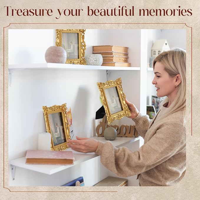 Wonderjune 3 Pcs Vintage Picture Frames Antique Set Baroque Ornate Gold Arched - Image 5