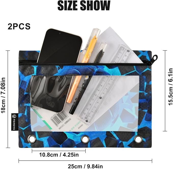Blue Basketball Pencil Pouch for 3 Ring Binder, 2 Pack Waterproof Pencil Bags - Image 3