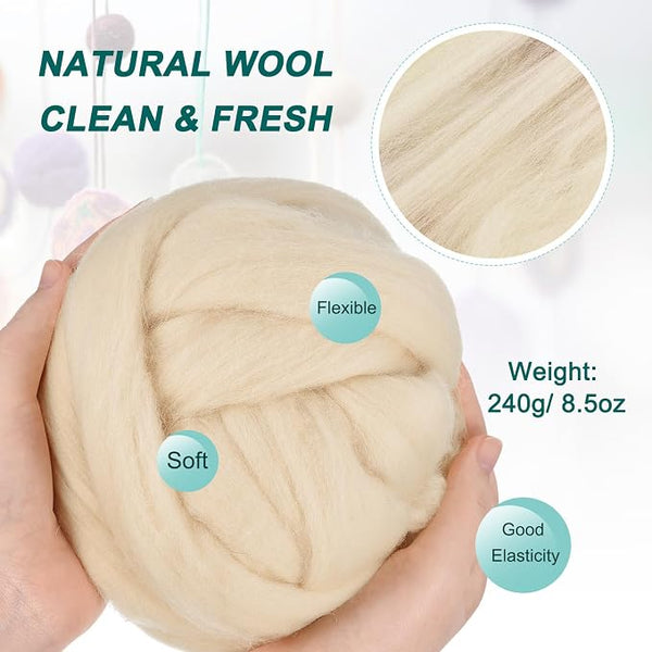 uxcell Needle Felting Wool, 8.5 Oz Nature Fibre Wool Yarn Roving - Image 2