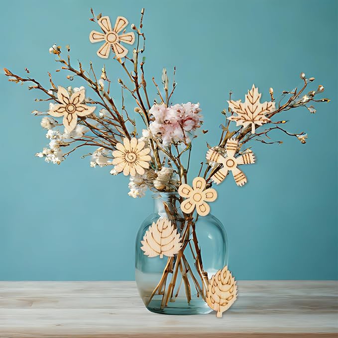 100 Pack Wooden Flower Cutouts for Crafts, 20mm Wood Spring Ornaments to Paint - Image 4