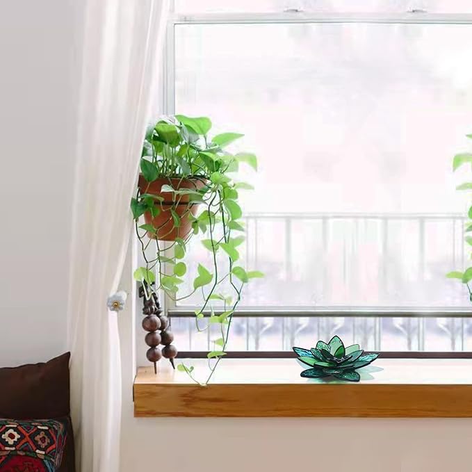 Artificial Succulent Stained Glass Window Hanging, Bathroom Shelf Decor - Image 3