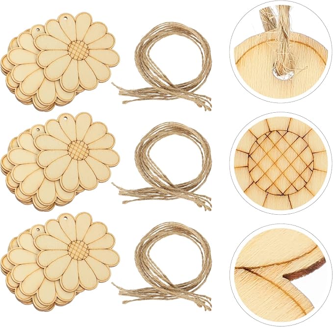 Sewroro 50sets Unfinished Wood Cutouts Blank Craft Shapes - Image 4