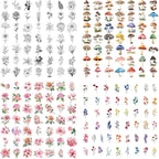 200 Pcs Clear PET Stickers Black Fine Line Flowers, Wildflowers & Mushrooms by Esland