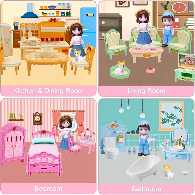 Princess Dollhouse Furniture Set, 48 Piece Luxury Miniature Accessories - Image 3