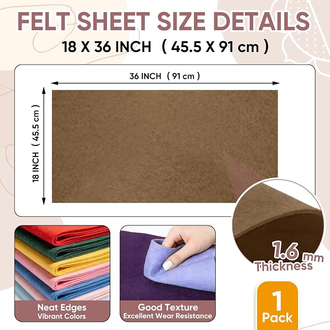 Soft Felt Fabric Sheet 18" x 36", 1.6mm Acrylic Craft Felt, Coffee | Soft Thick - Image 3