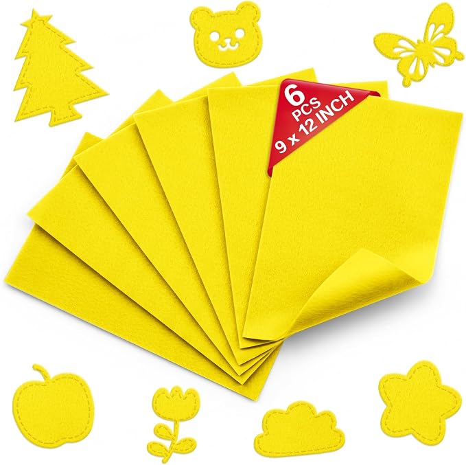 Yellow Soft Felt Sheets for Crafts, 1.6mm Thick, Kids' Crafts, DIY Projects by Grainear