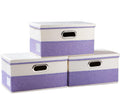 PRANDOM Collapsible Storage Bin with Lid [3-Pack] Fabric Foldable Storage Box Organizer Container Basket Cube with Cover for Home Bedroom Closet Office Nursery Purple&Cream(14.9x9.8x9.8)