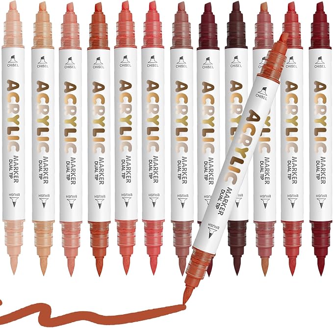Reddish Brown Acrylic Paint Pens, Water Based 12 Colors Dual Tip Acrylic Paint by DIYChristmasGiftSupplies