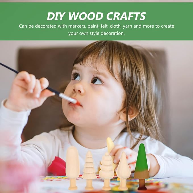 jojofuny Unfinished Wooden Tree Toys 10Pcs Set Small 2.34In DIY Painting Craft - Image 3