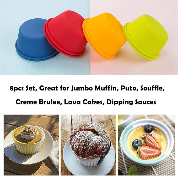 Webake Silicone Cupcake Baking Cups Set of 8, Air Fryer Muffin Pan Jumbo Muffin - Image 4