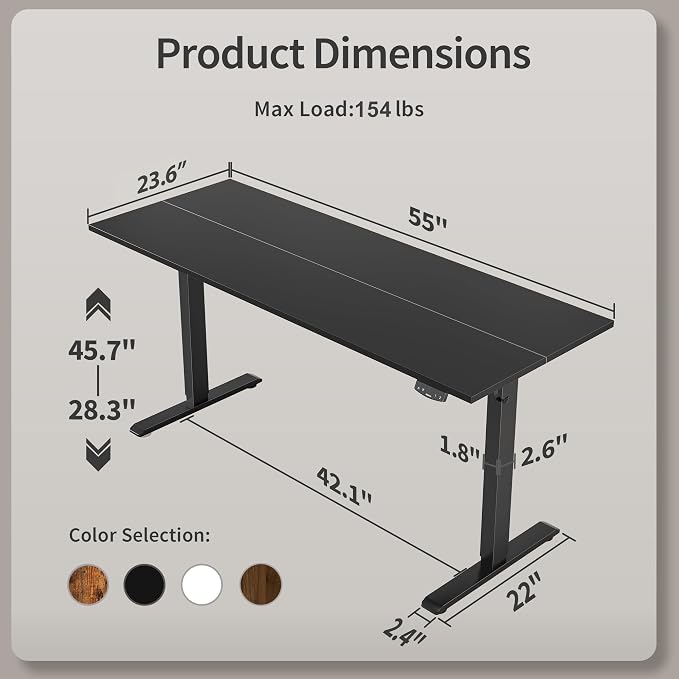 Agilestic Electric Standing Desk, 55 x 24 Inches Height Adjustable Desk - Image 3