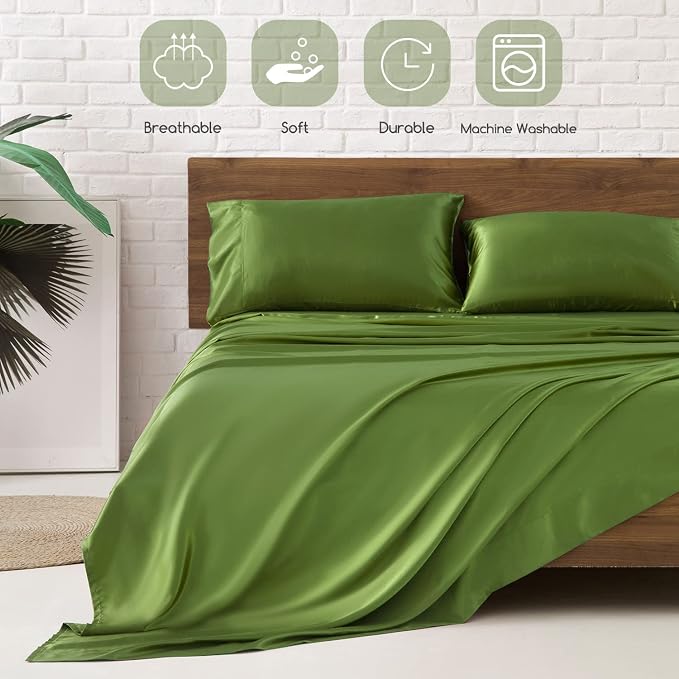 MR&HM Satin Bed Sheets, King Size Sheets Set - Image 5