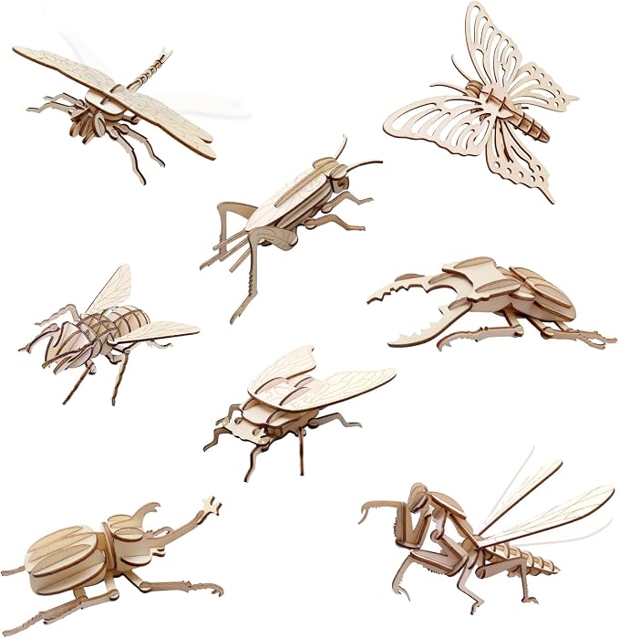 ELX Wooden 3D Puzzles for Kids 6+, 8 Piece Set Insect Animal Models, Wood by ELXPUZZLETOY