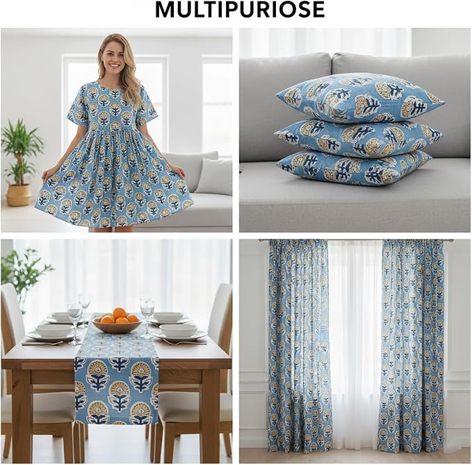 E-Tailor® Hand-Block Printed Pre-Cut Floral Cotton Fabric - Image 4