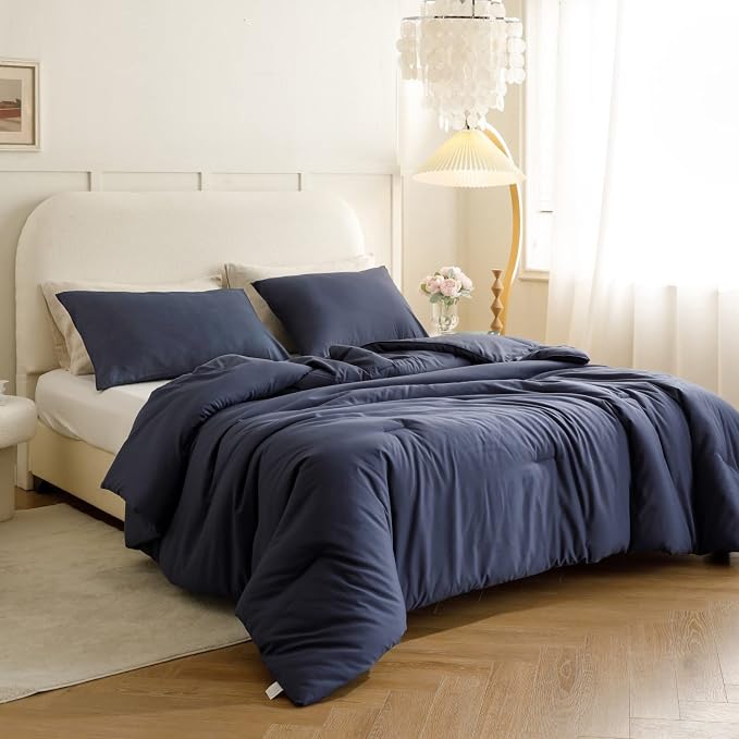 ROSGONIA California King Comforter Set Navy Blue - Image 3
