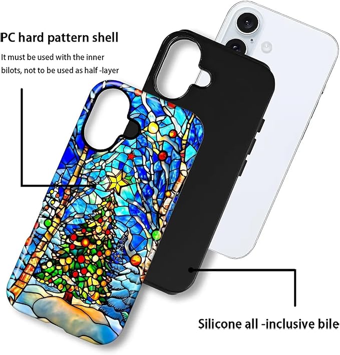 Case for iPhone 16, Scratch Resistant Hybrid Double Layer Hard Shell，Christmas - Image 2