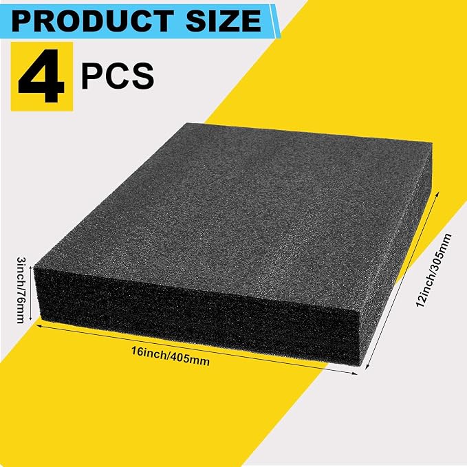 Treela 4 Pcs Customizable Polyethylene Foam Sheets 16x12x3" Black Thick - Image 2