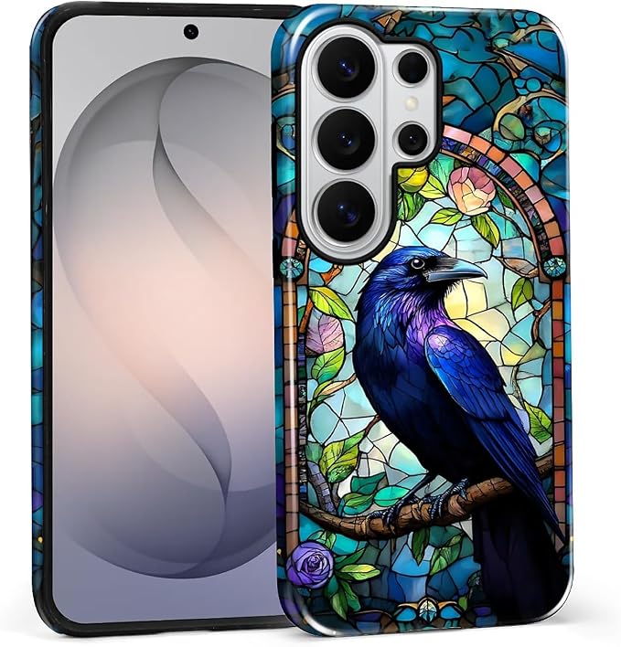 for Samsung Galaxy S26 Ultra Case, Crow Faux Stained Glass Pattern Glossy 2 in by Teonvpu