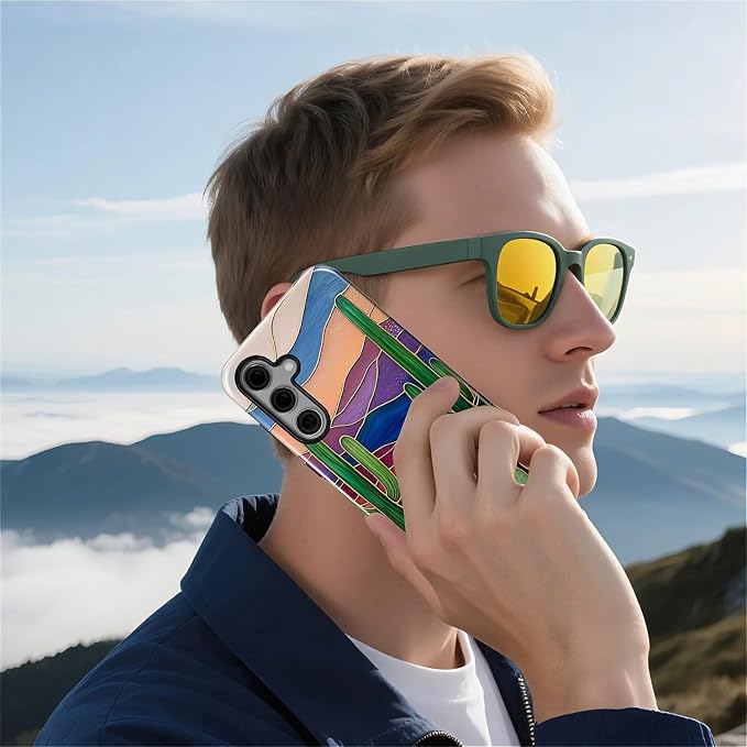 for Samsung Galaxy S23 FE Case, Stained Glass Cactus Pattern Glossy 2 in 1 - Image 7