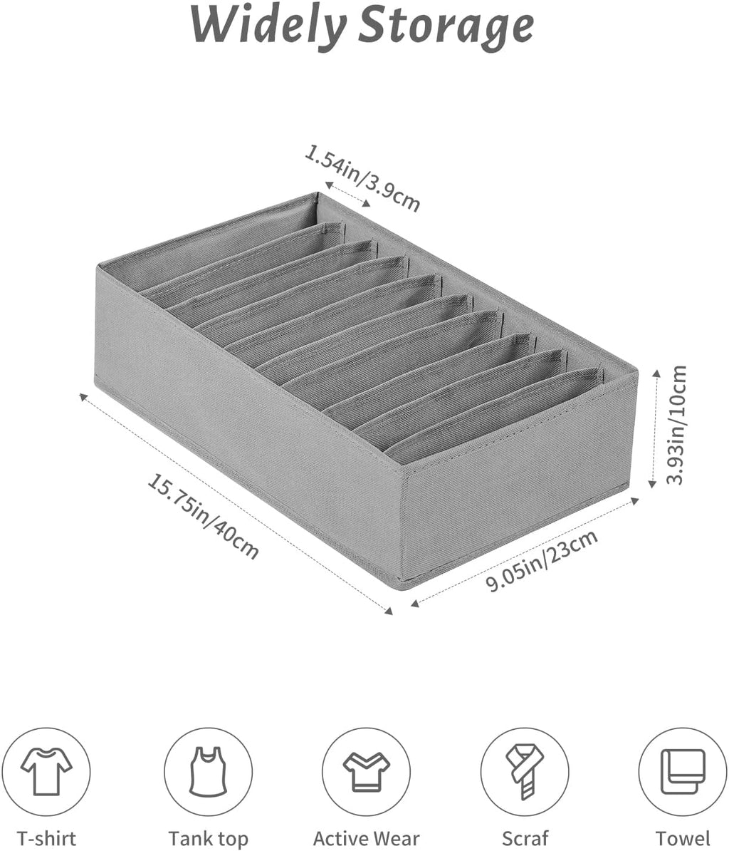 4 Packs T-shirt Drawer Organizers for Clothing,10 Grids Compartment Wardrobe Storage Box, Washable Clothes Organizer for Folded Clothes, T-shirt, Legging, Silk Scarve
