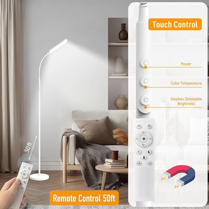 marctronic White Floor Lamp, 18W 1800LM Bright LED Floor Lamps - Image 5