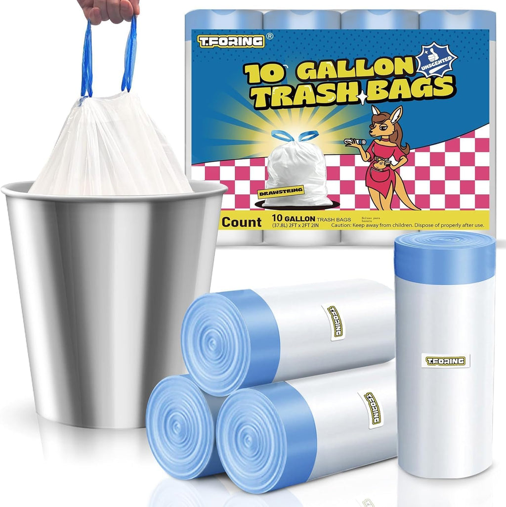 10-13 Gallon Trash Bags Drawstring 1.2 Mil - White Garbage Bags Unscented,37.8 Liter Strong Can Liners for Kitchen Home Office Bathroom,52 Count