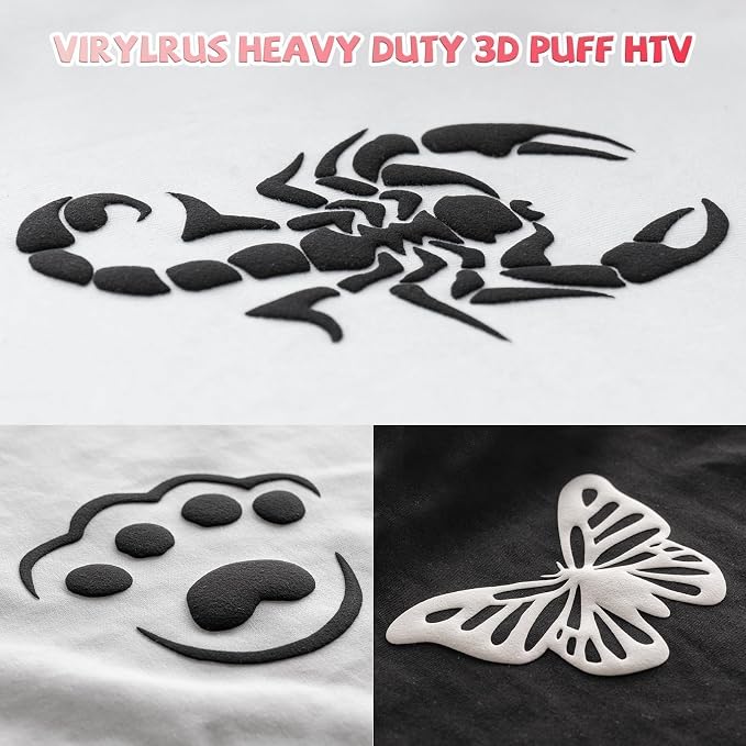 VinylRus Puff Heat Transfer Vinyl-12” x 5ft Black Heavy Duty Puff Iron on Vinyl - Image 7