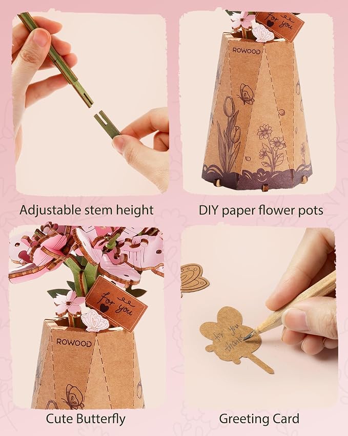 Rowood 3D Puzzles for Adults, DIY Wooden Cherry Blossom Bonsai Tree Botanical - Image 6